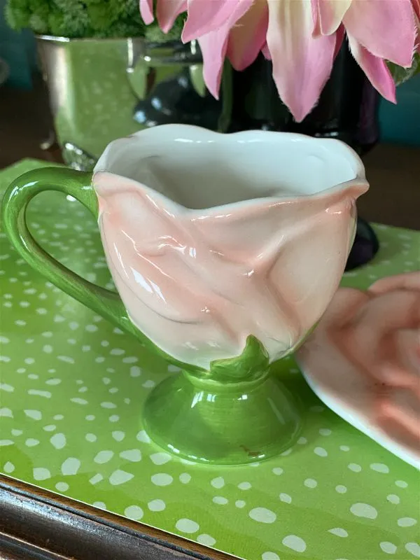 Pink and Green Petal Flower Teleflora Gifts Teacup and Saucer