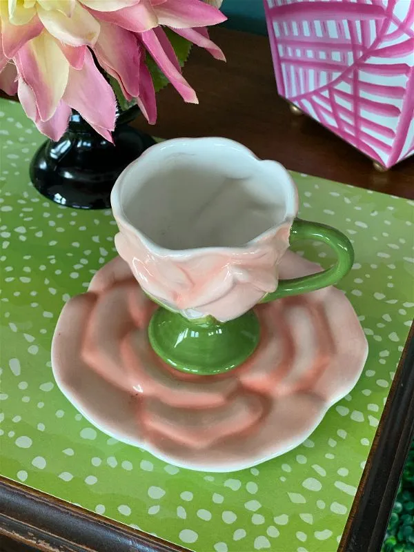 Pink and Green Petal Flower Teleflora Gifts Teacup and Saucer