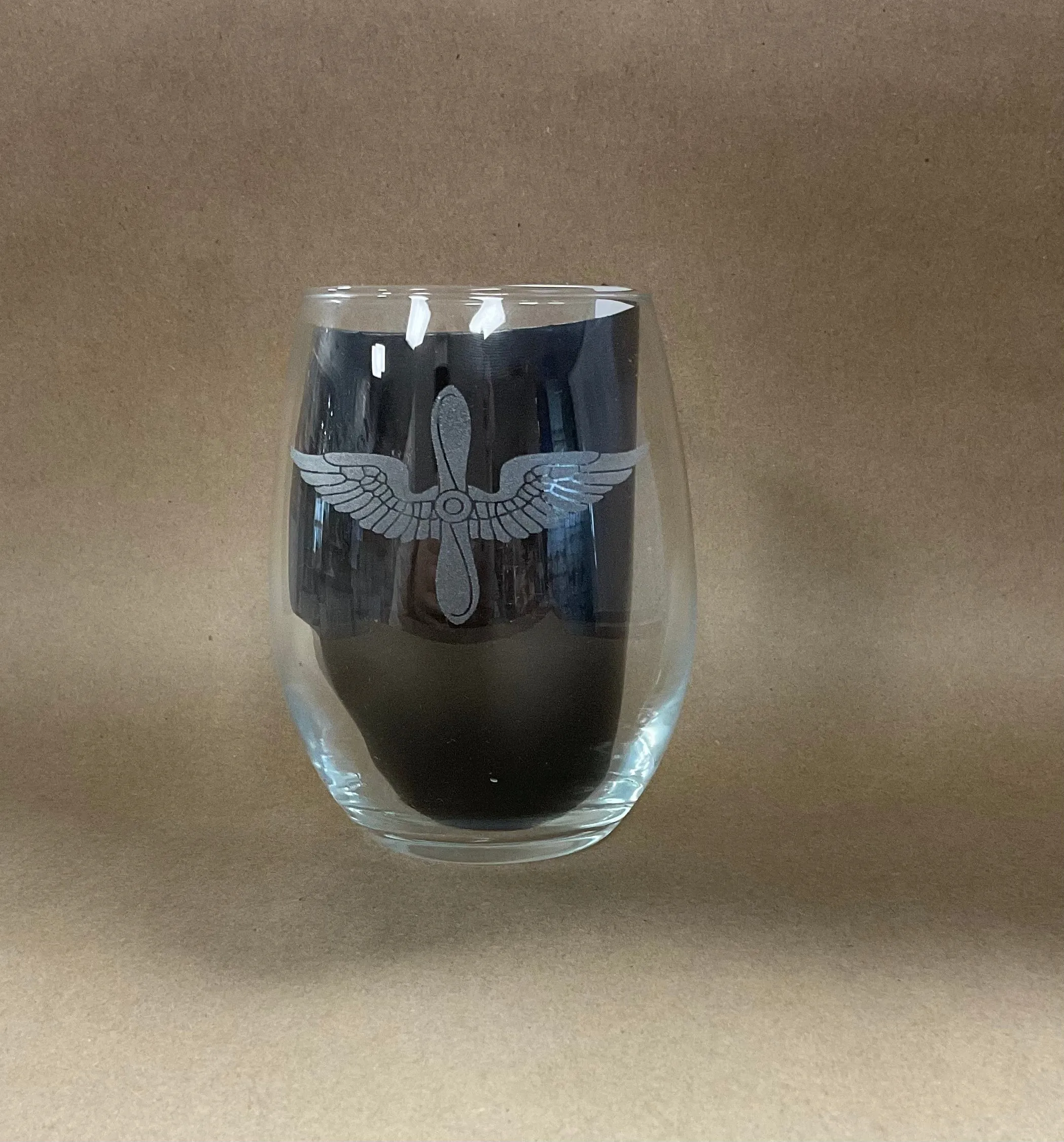 Prop and Wing Engraved Glass - 15 oz