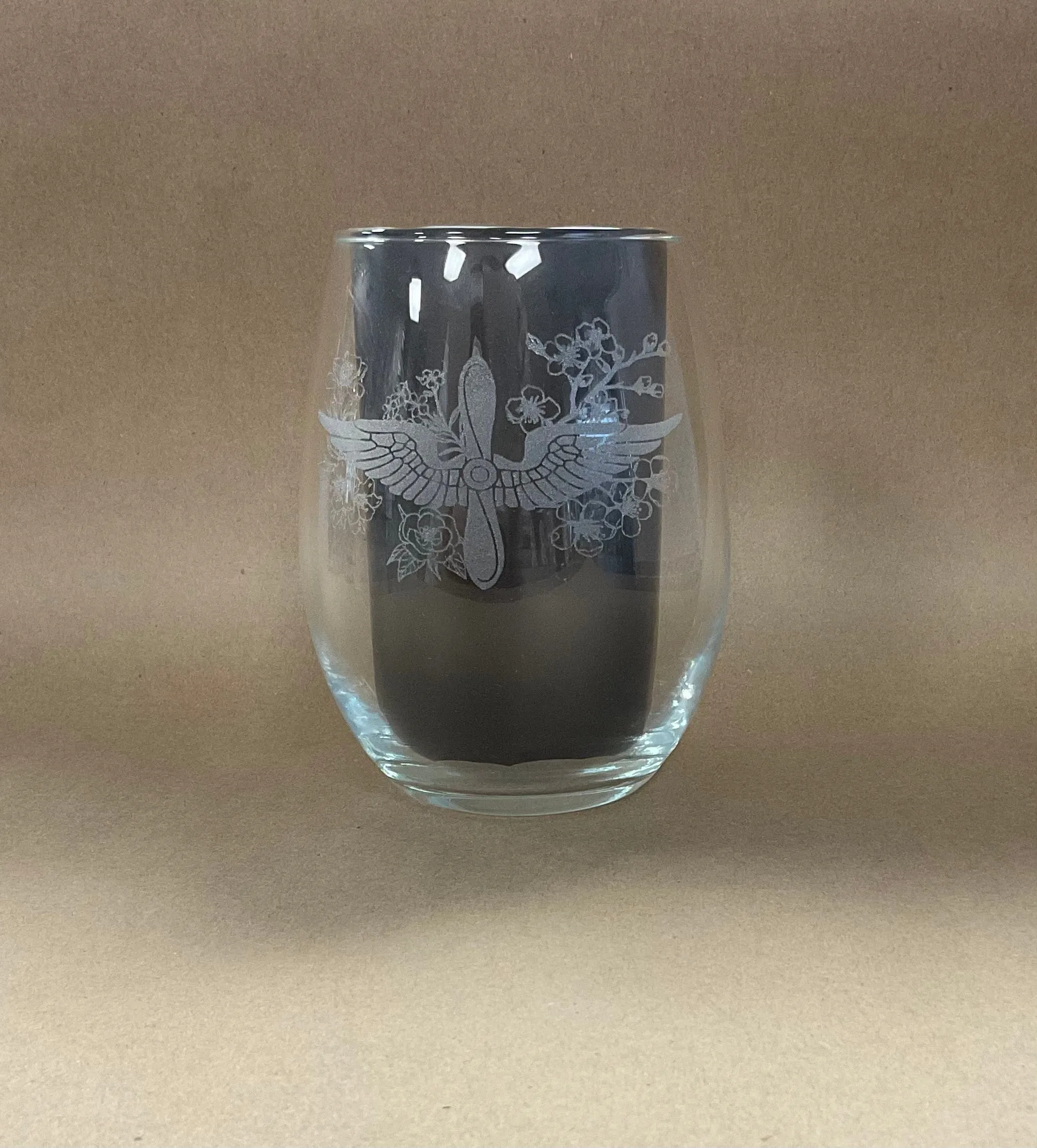 Prop and Wing Engraved Glass - 15 oz