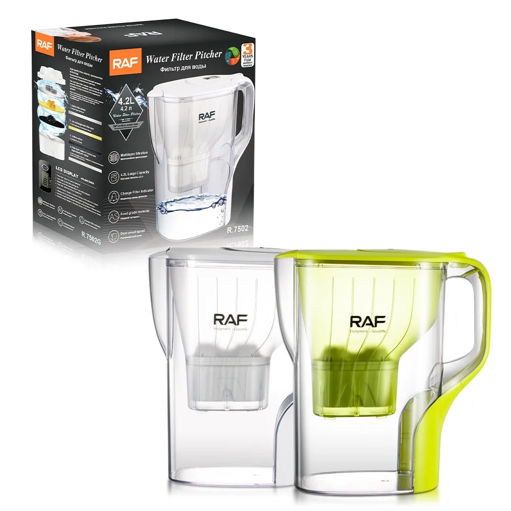 RAF Water Filter Pitcher 4.2L Large Capacity | Multilayer filtration | Change Filter Indicator | Food grade material | Dust proof spout