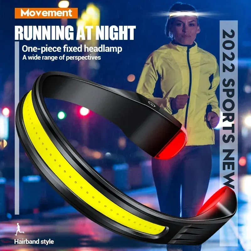 Rechargeable Headlamp 3 Light Modes Lamp With Tail Red and White Light COB Wide Angle Lighting for Outdoor Running Camping Work