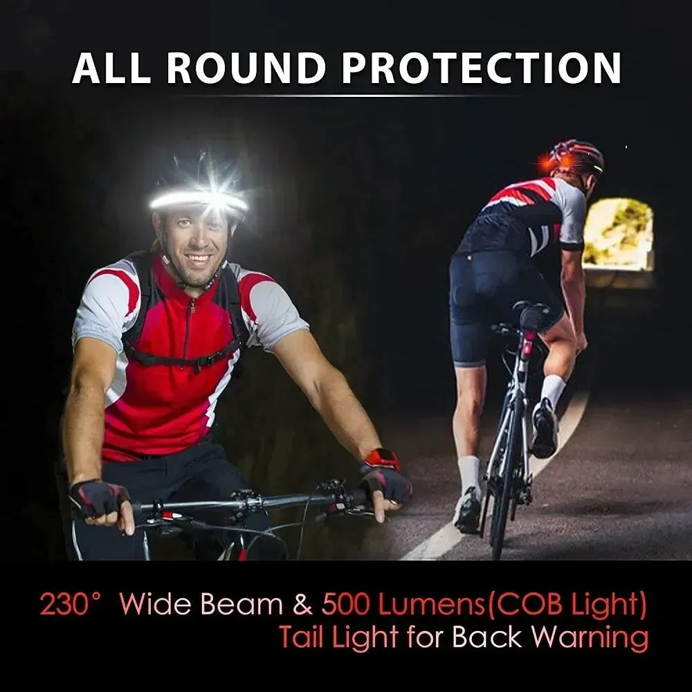 Rechargeable Headlamp 3 Light Modes Lamp With Tail Red and White Light COB Wide Angle Lighting for Outdoor Running Camping Work