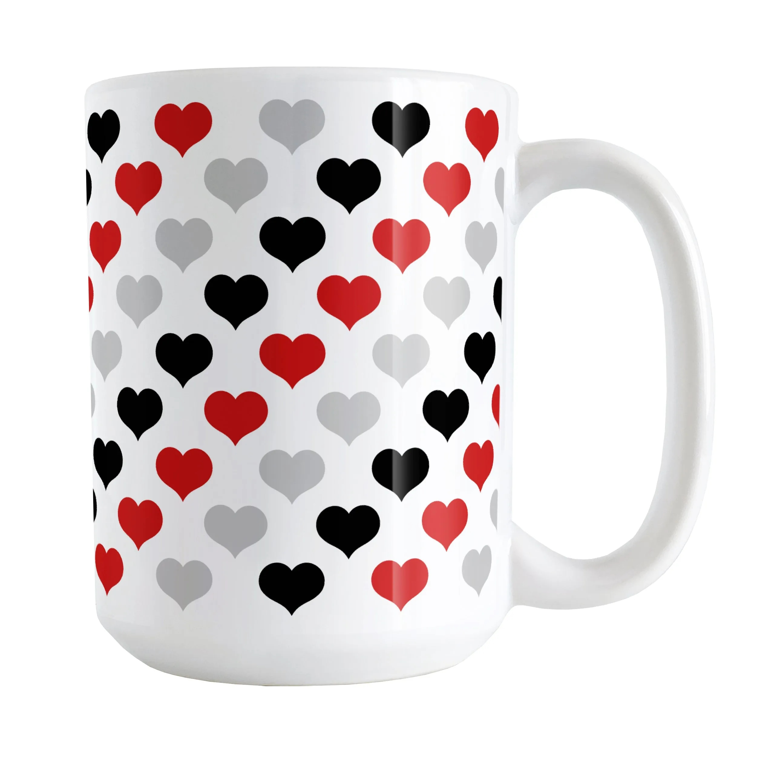 Red Black Gray Hearts Pattern Mug