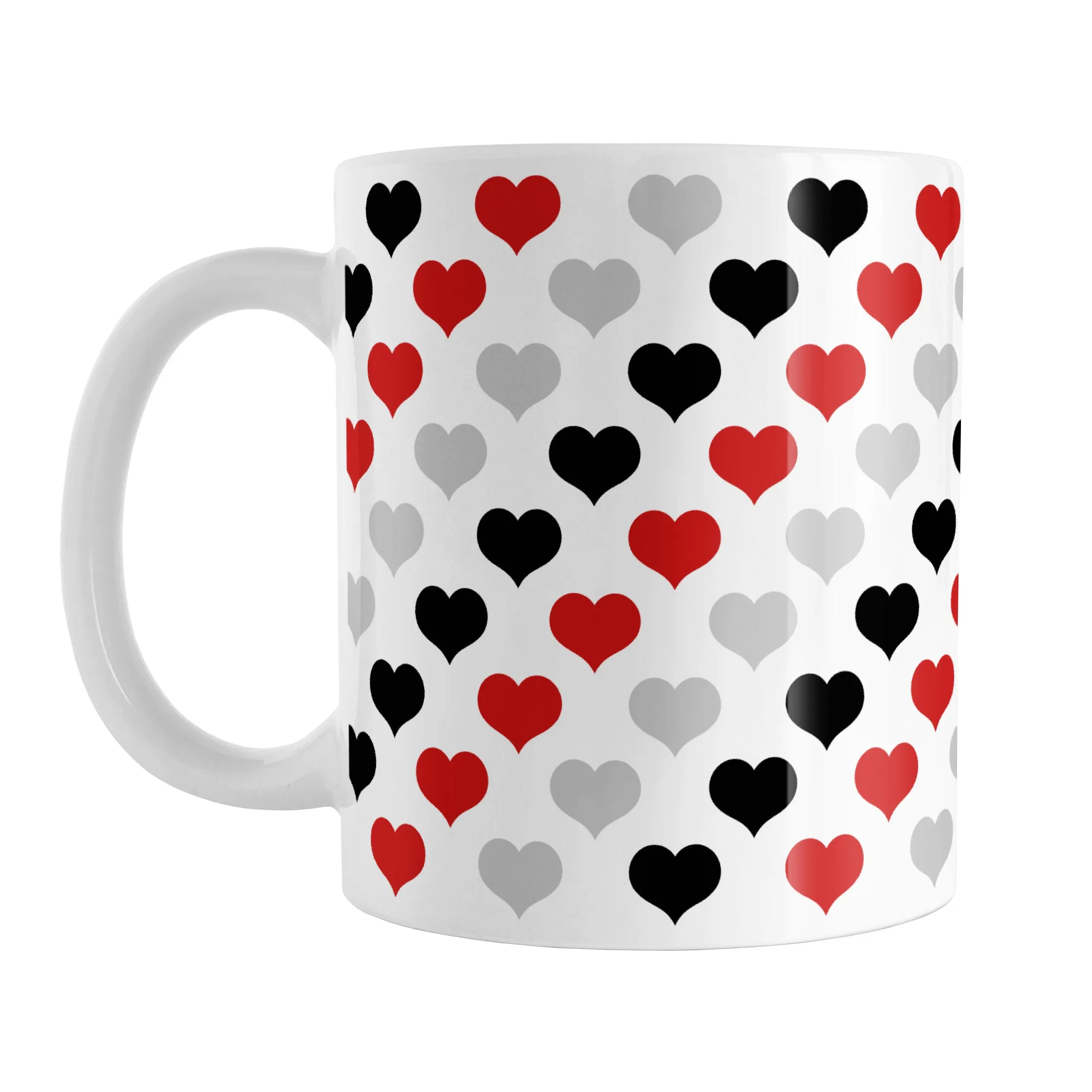 Red Black Gray Hearts Pattern Mug