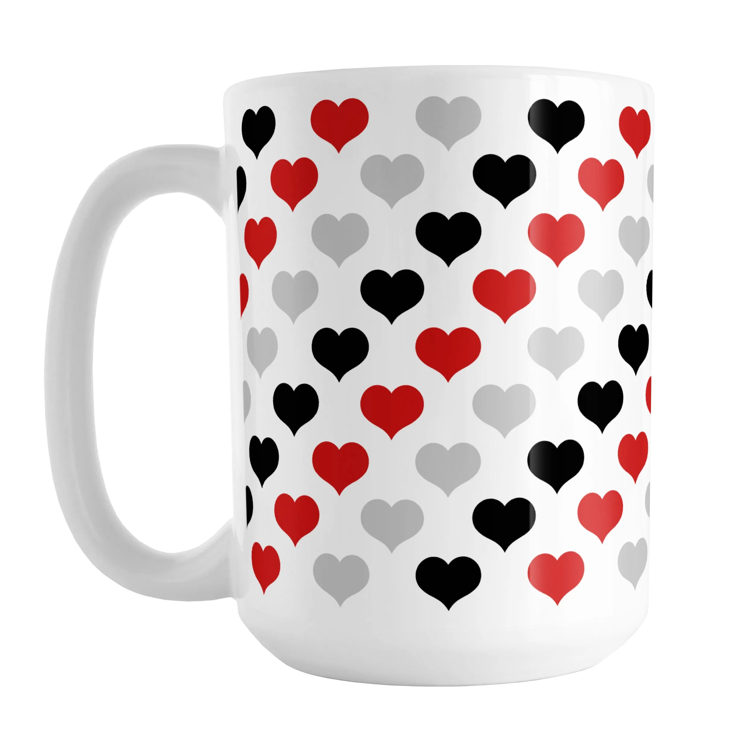 Red Black Gray Hearts Pattern Mug