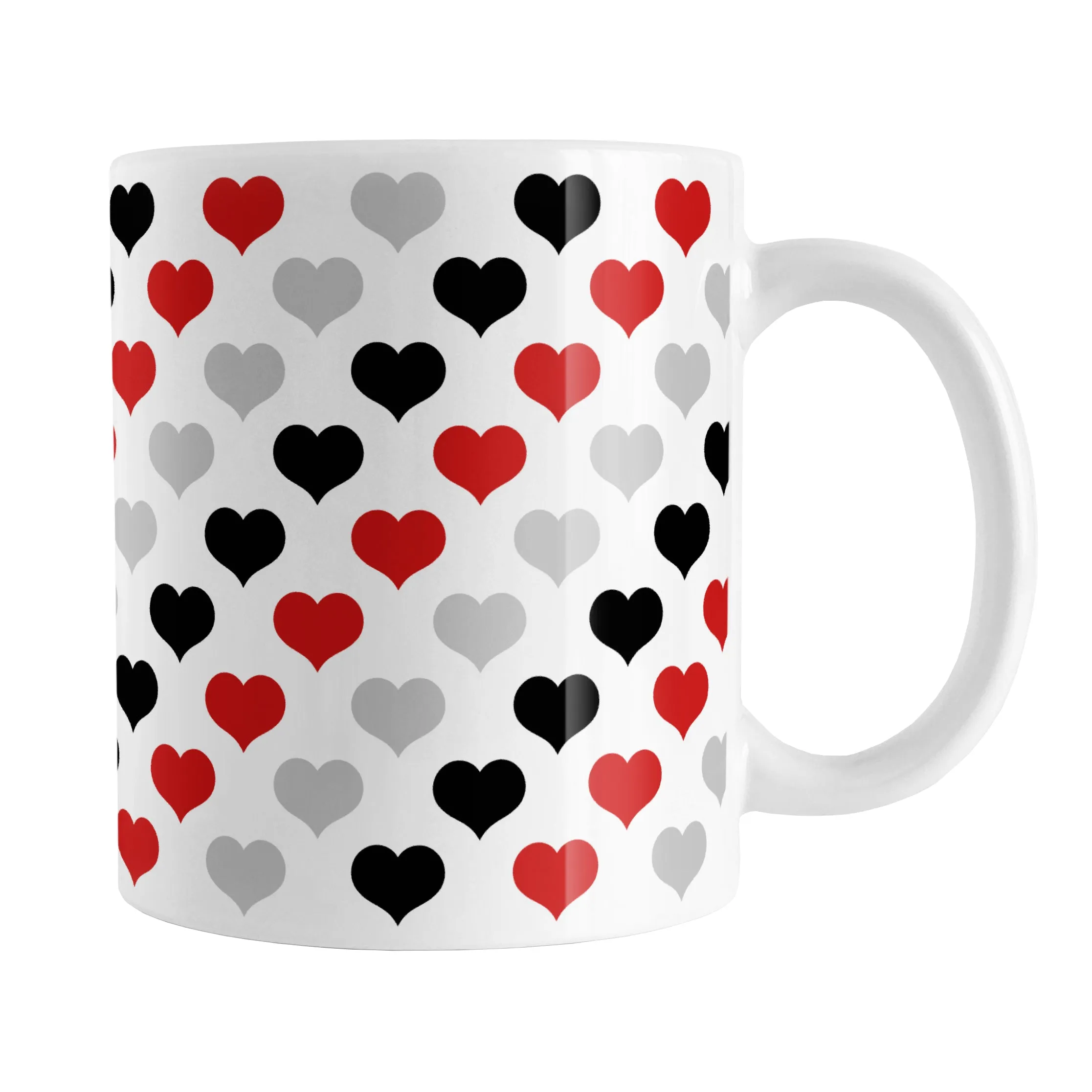 Red Black Gray Hearts Pattern Mug