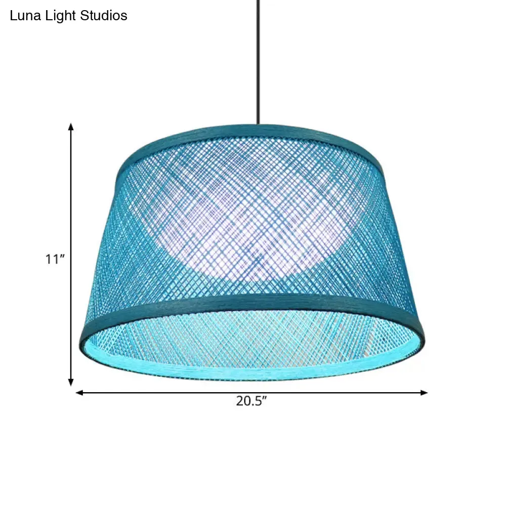 Rope Drum Ceiling Hang Fixture Warehouse 16"/20.5"/24" W 1-Light Drop Lighting Pendant with Inner Dome Acrylic Shade in Blue