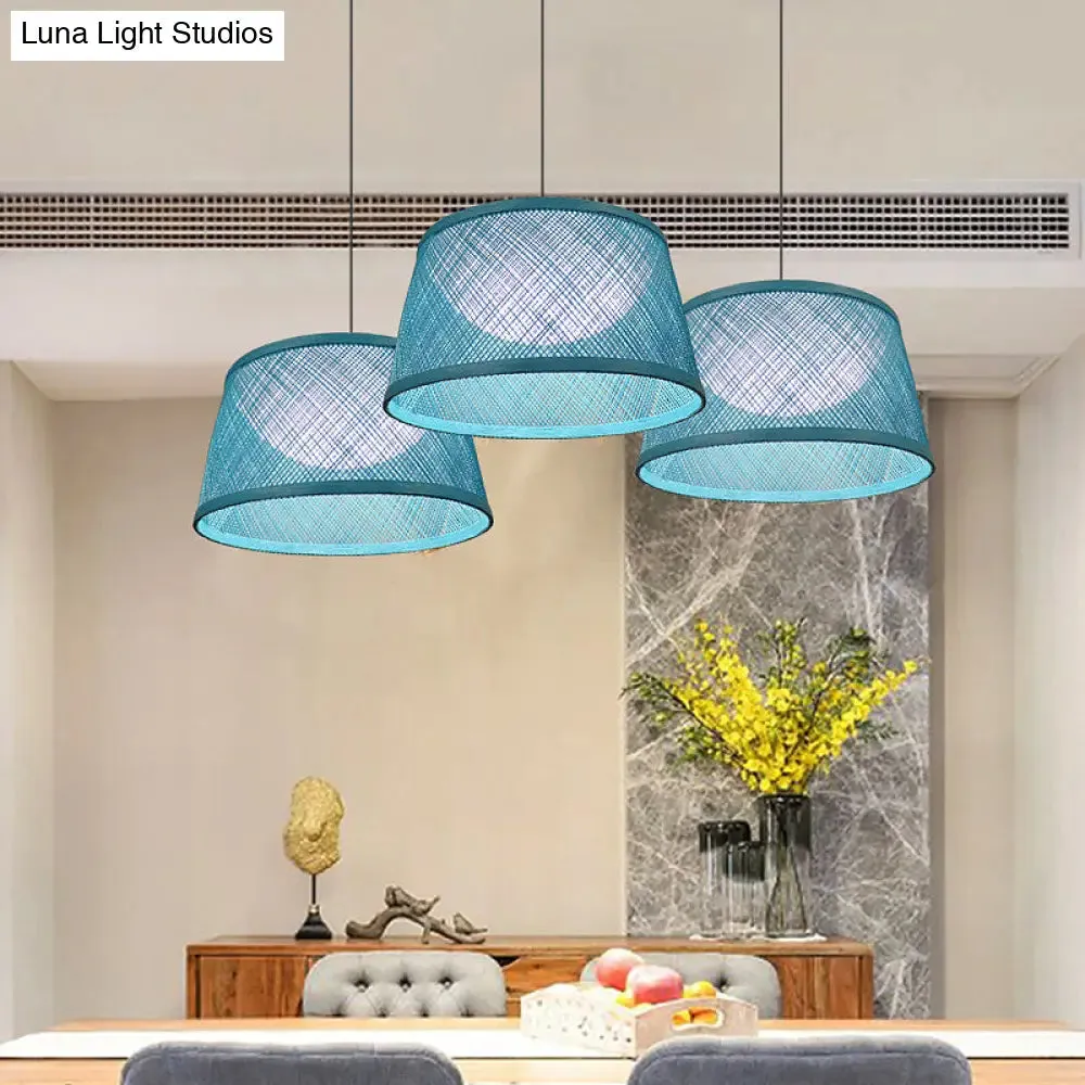 Rope Drum Ceiling Hang Fixture Warehouse 16"/20.5"/24" W 1-Light Drop Lighting Pendant with Inner Dome Acrylic Shade in Blue