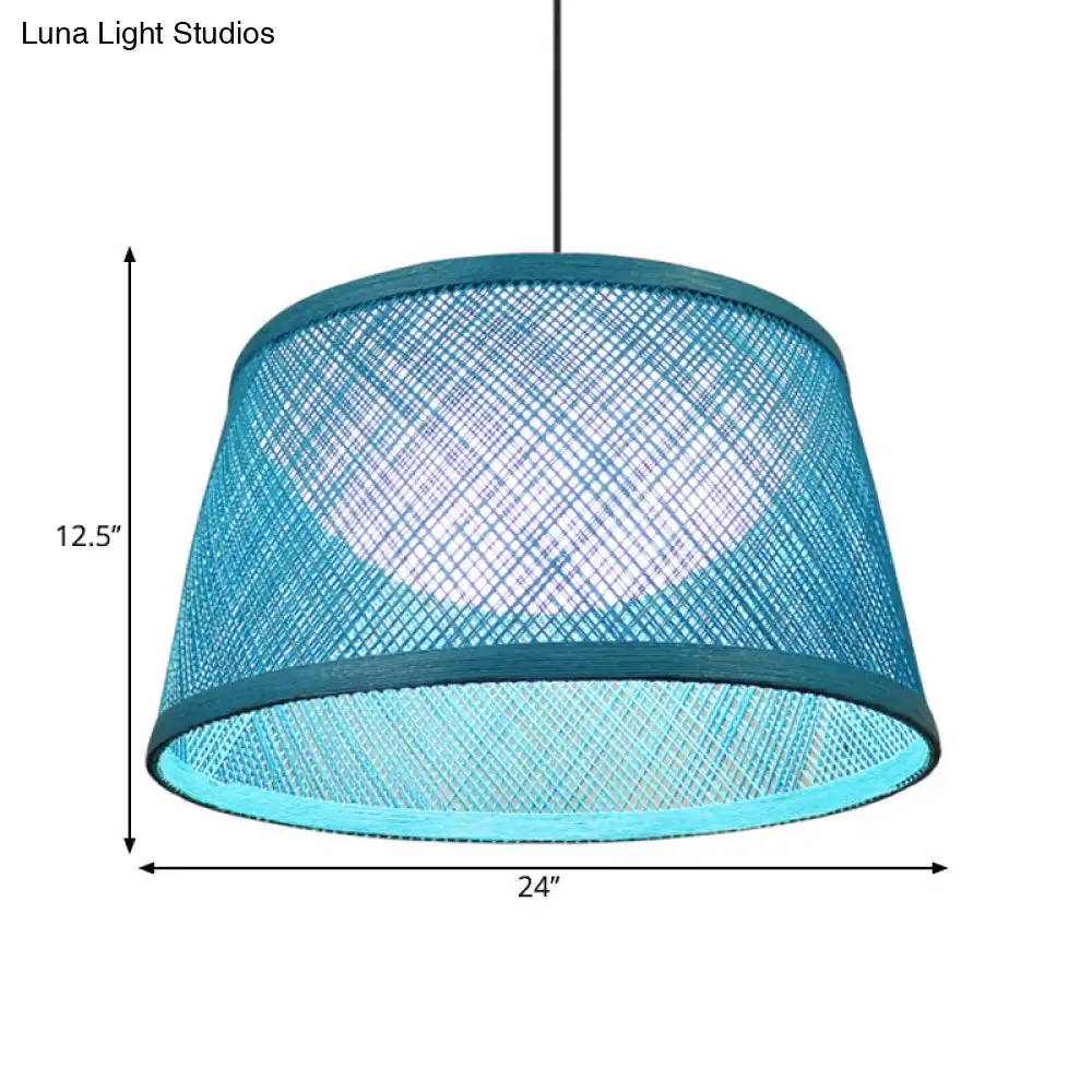 Rope Drum Ceiling Hang Fixture Warehouse 16"/20.5"/24" W 1-Light Drop Lighting Pendant with Inner Dome Acrylic Shade in Blue