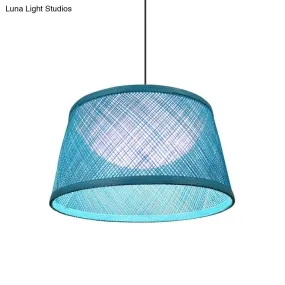 Rope Drum Ceiling Hang Fixture Warehouse 16"/20.5"/24" W 1-Light Drop Lighting Pendant with Inner Dome Acrylic Shade in Blue