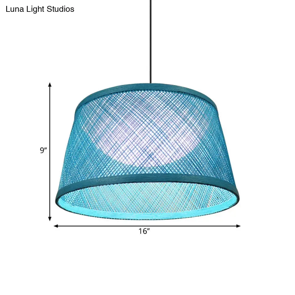 Rope Drum Ceiling Hang Fixture Warehouse 16"/20.5"/24" W 1-Light Drop Lighting Pendant with Inner Dome Acrylic Shade in Blue