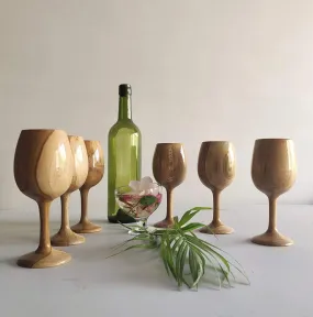 ROYAL LOOK PREMIUM WOODEN WINE GLASS || TEAK WOOD ( SET OF 6 )