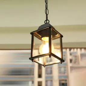 Rustic Black Outdoor Pendant Light with Clear Glass Shade