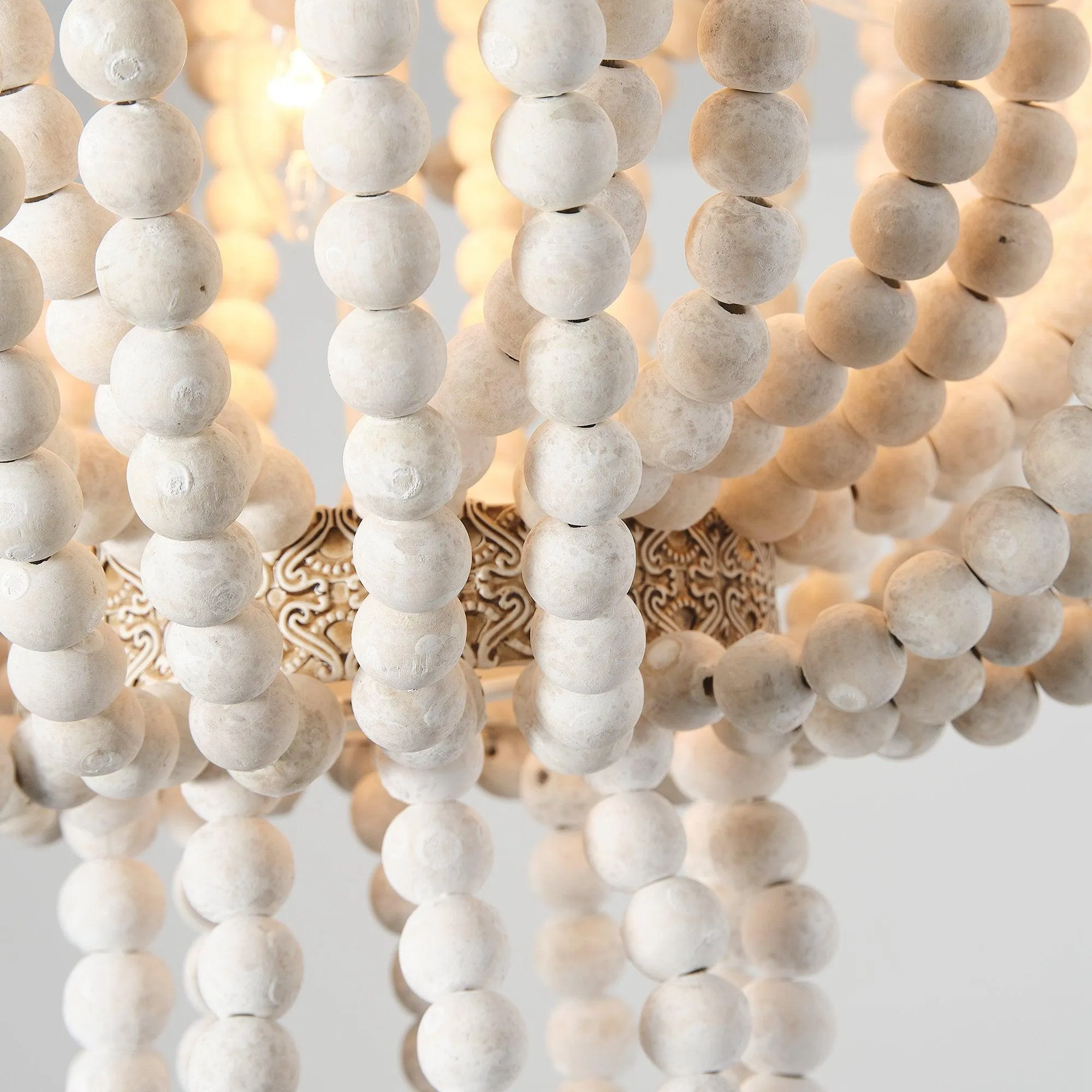 Seguis 3-Light Weathered White Chandelier with Wood Beads