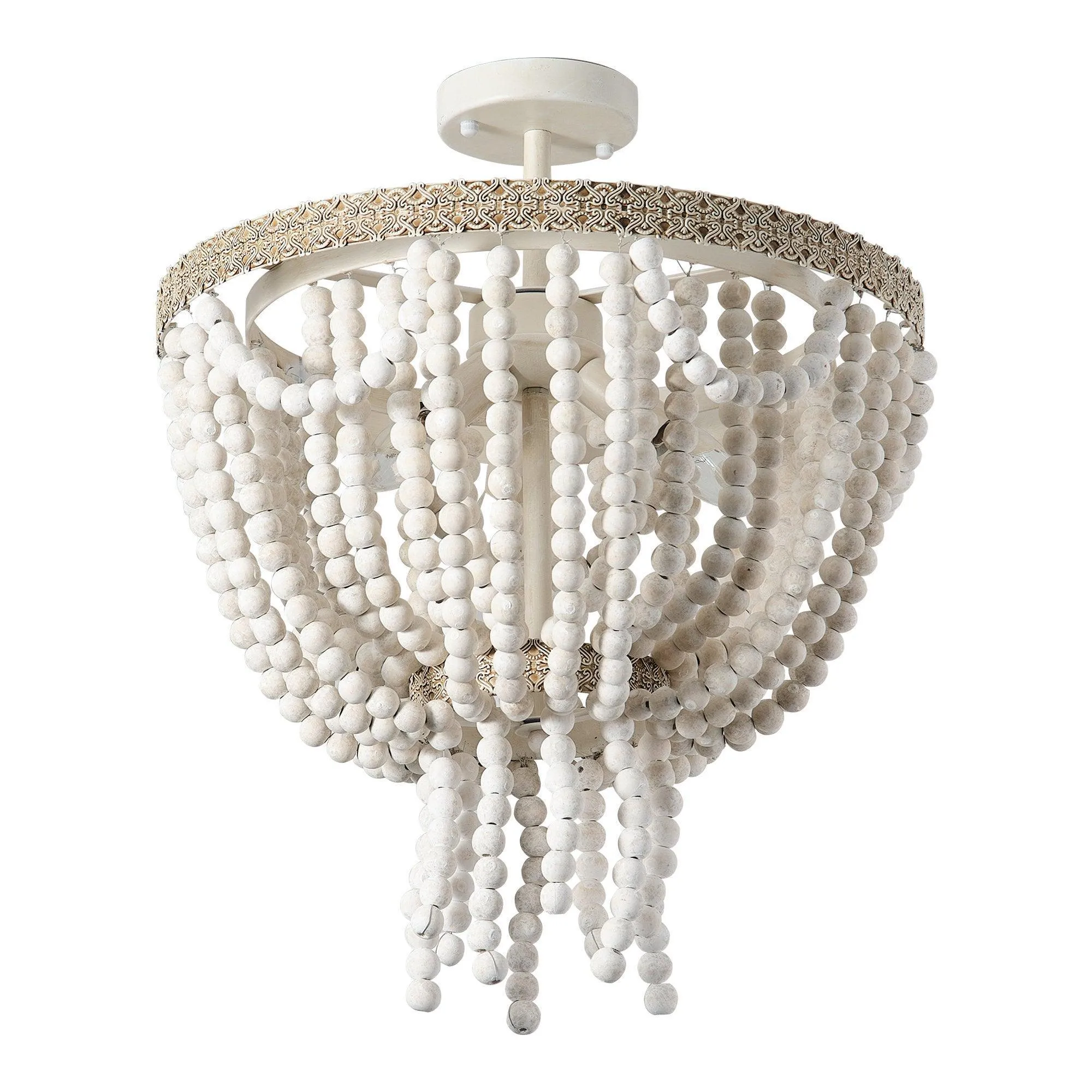 Seguis 3-Light Weathered White Chandelier with Wood Beads