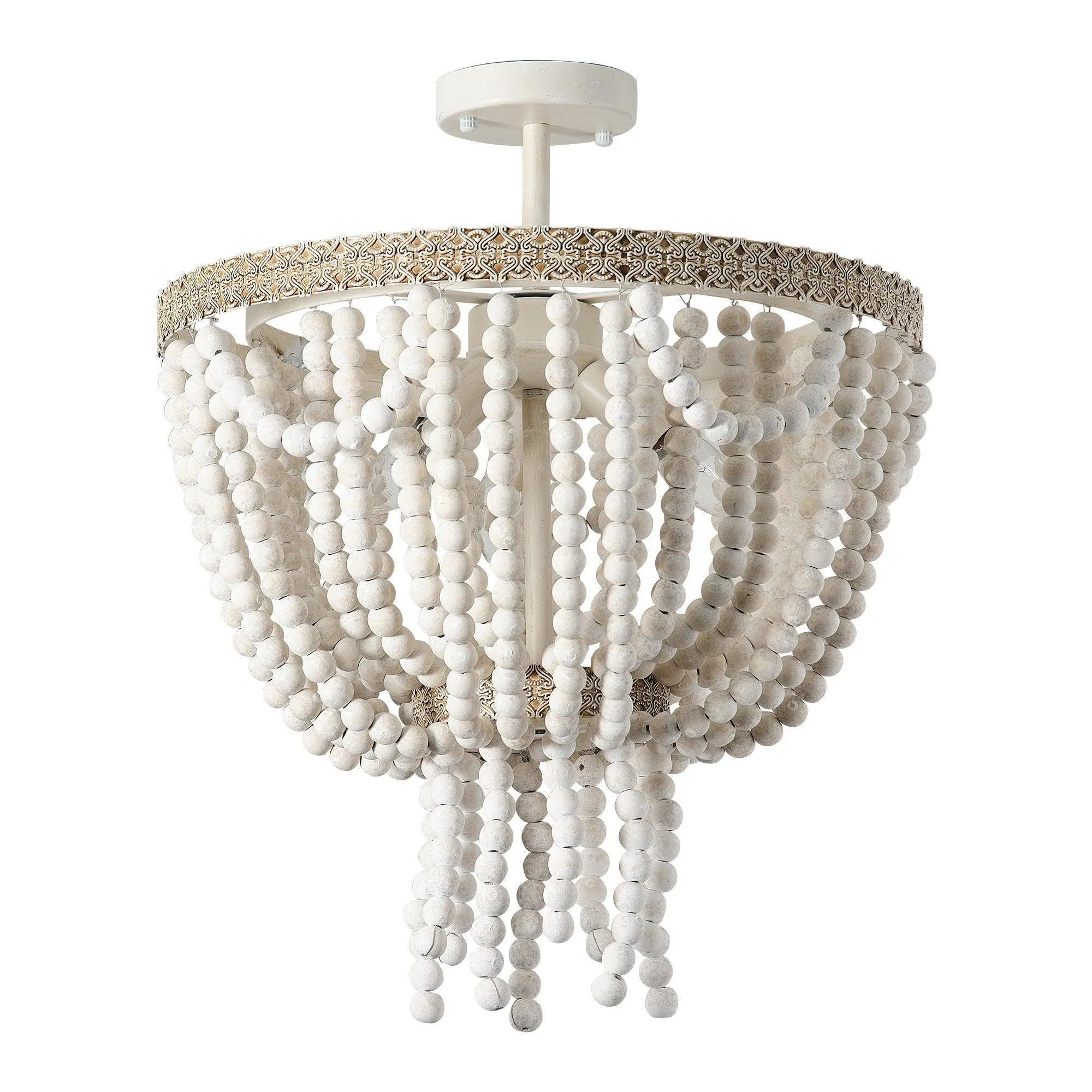 Seguis 3-Light Weathered White Chandelier with Wood Beads