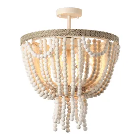 Seguis 3-Light Weathered White Chandelier with Wood Beads