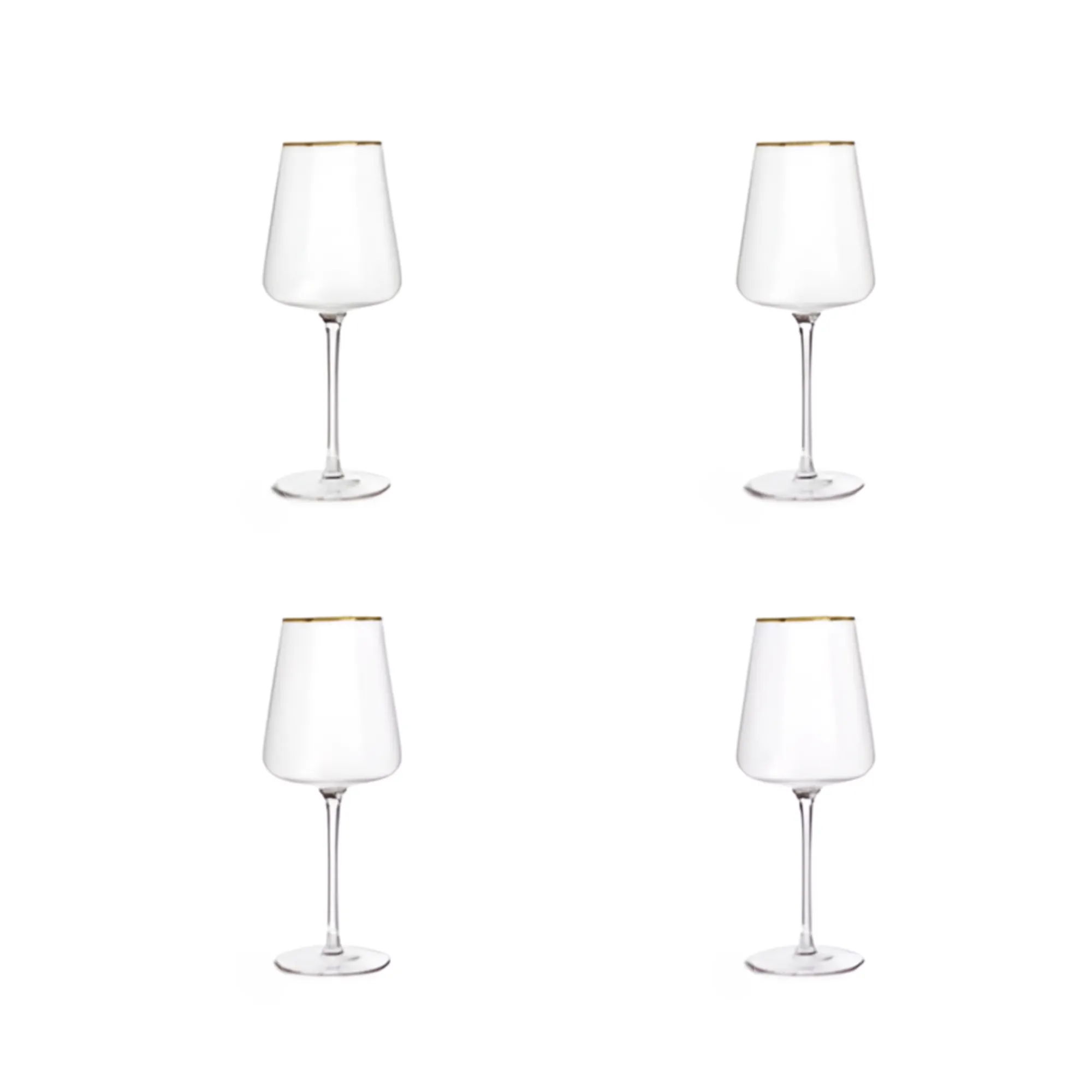 Set of 4 Transparent 450ml Shining Crystal Wine Glasses with Gold Rim