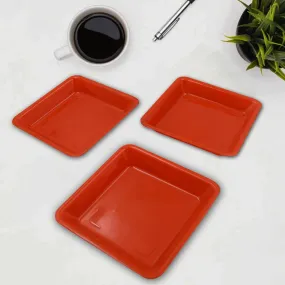 Square Plastic Halwa Dinner Plate Snacks / Breakfast, Restaurant Serving Trays Home School Coffee Hotel Kitchen Office (3 Pcs Set)