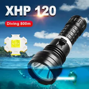 Super 8000LM XHP120 LED Diving Flashlight Ultra Bright Underwater Light Powerful Scuba Dive Torch IPX8 Waterproof Diving Lantern