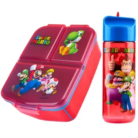 Super Mario Kids Lunchbox with Compartments & Water Bottle, School, Day Trips