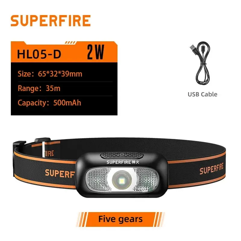 SuperFire HL05-D rechargeable led headlamp USB Portable Red White 50G Mini sensor Headlight for Camping Fishing Head flashlight