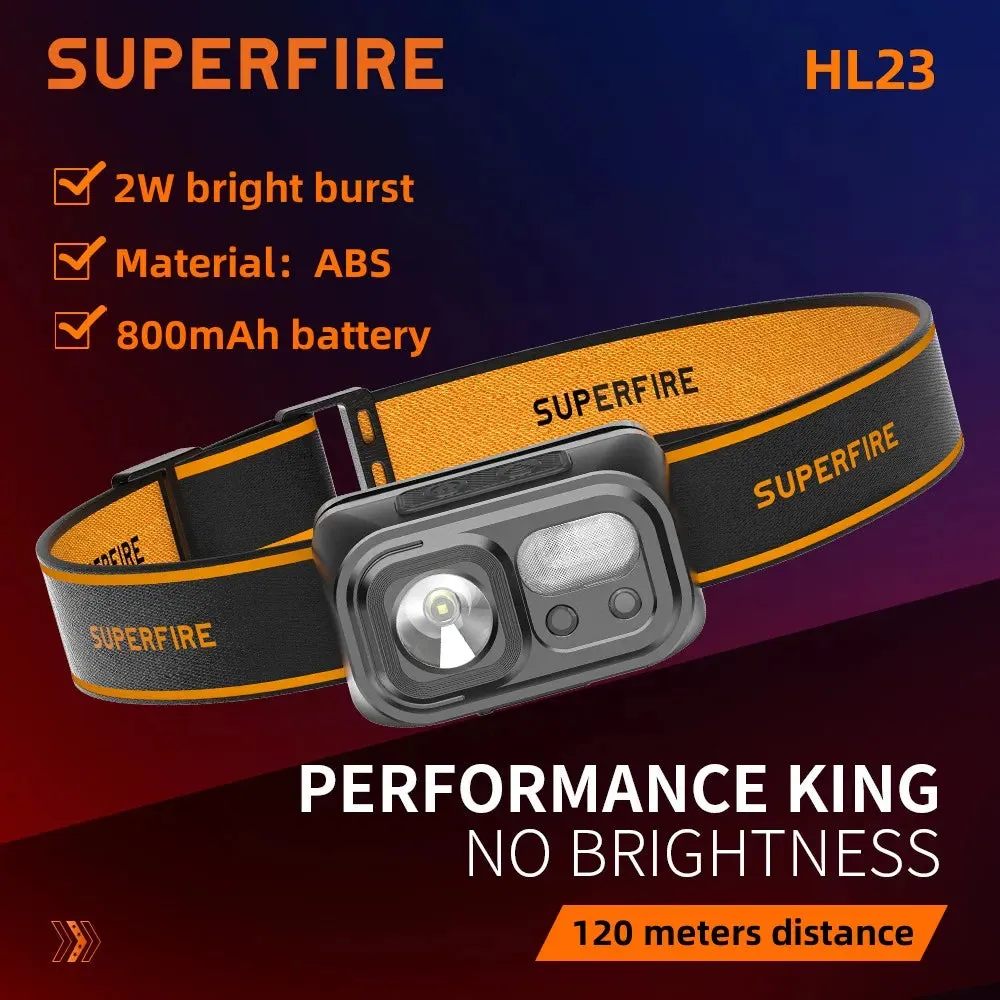 SuperFire HL23 ultra powerful led headlamp Sensor headlight fishing rechargeable head flashlight With USB-C 9 Lighting Modes