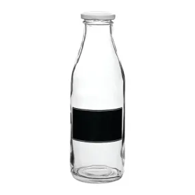 Tableware Solutions R90112-BLA Bottle, 17-1/2 oz. (0.5 L), with lid, blackboard design, glass, clear, Creative