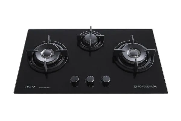 Tecno Uno T 733 TRSV Toughened Glass Hob (SCHOTT) Black 76cm  3 Burners (2x Big, 1x Medium)