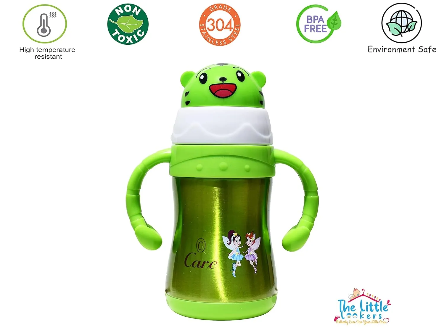 THE LITTLE LOOKERS Stainless Steel Insulated Sipper/ School Bottle with Straw, Pop up Straw & Easy Grip Handles/ Travelling Water Bottle for Kids/Children - 280ml