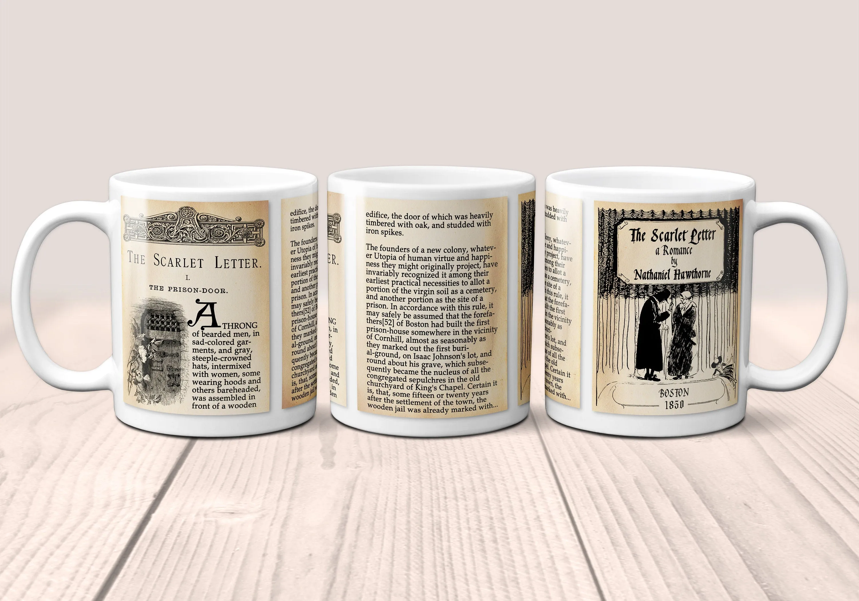 The Scarlet Letter by Nathaniel Hawthorne Mug. Coffee Mug with Scarlet Letter book Title and Book Pages, Bookish Gift, Literary Mug.