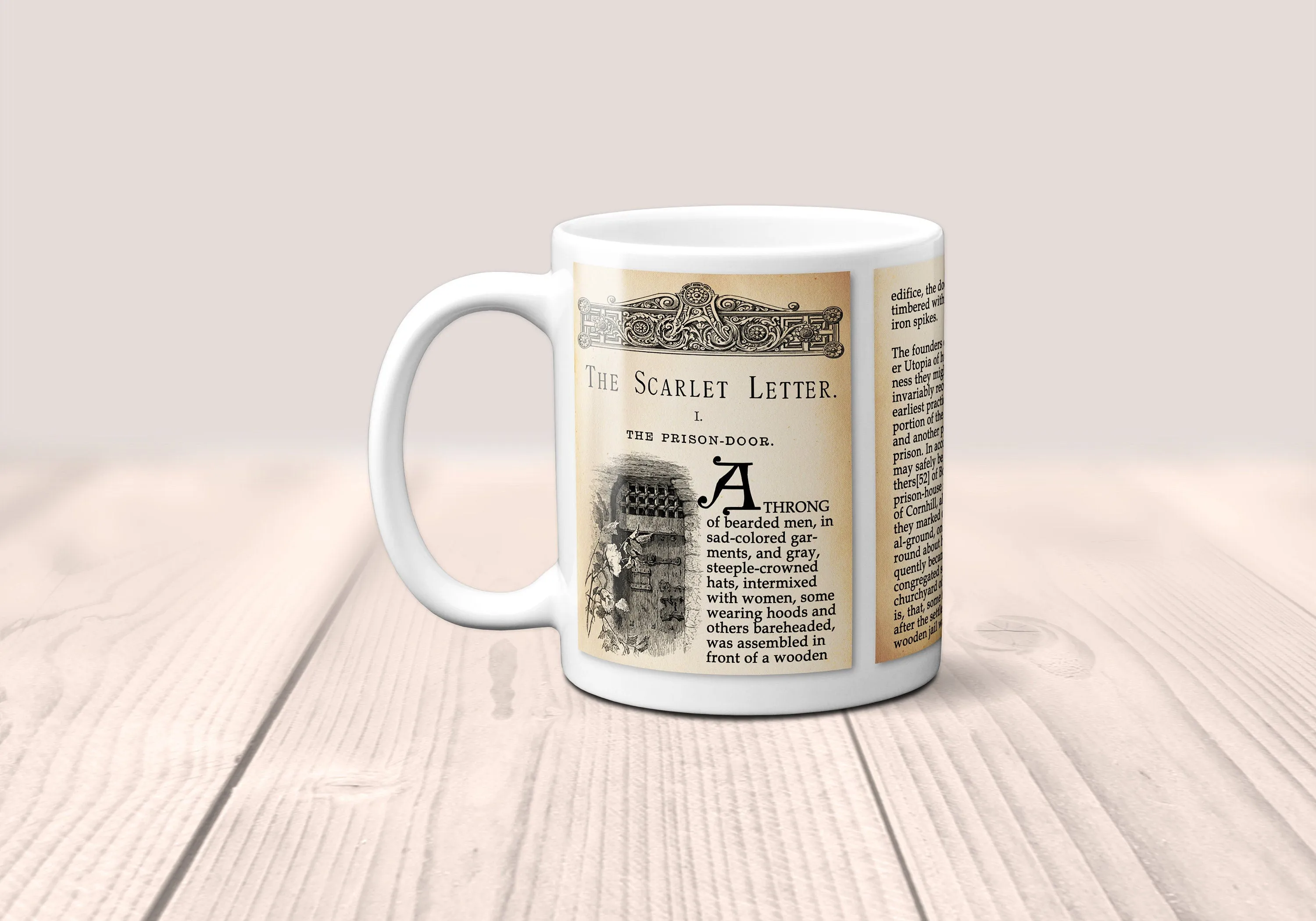 The Scarlet Letter by Nathaniel Hawthorne Mug. Coffee Mug with Scarlet Letter book Title and Book Pages, Bookish Gift, Literary Mug.