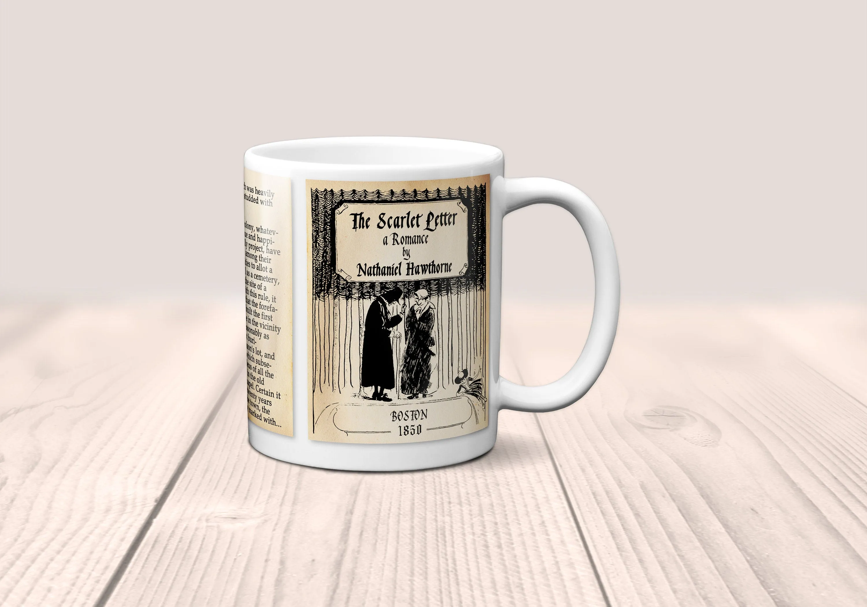 The Scarlet Letter by Nathaniel Hawthorne Mug. Coffee Mug with Scarlet Letter book Title and Book Pages, Bookish Gift, Literary Mug.