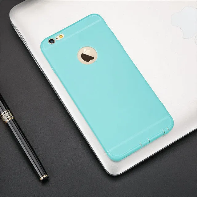 Topnow Candy color silicon Phone case For Apple iPhone 6 6S 6Plus 6sPlus 7 7Plus TPU Logo Window Dust plug Ultra thin back cover