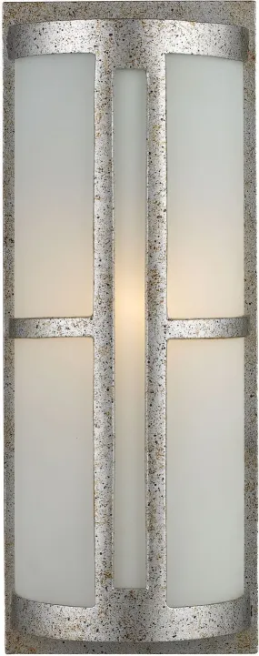 Trevot 1 Light Outdoor Wall Sconce In Sunset Silver and Frosted Glass