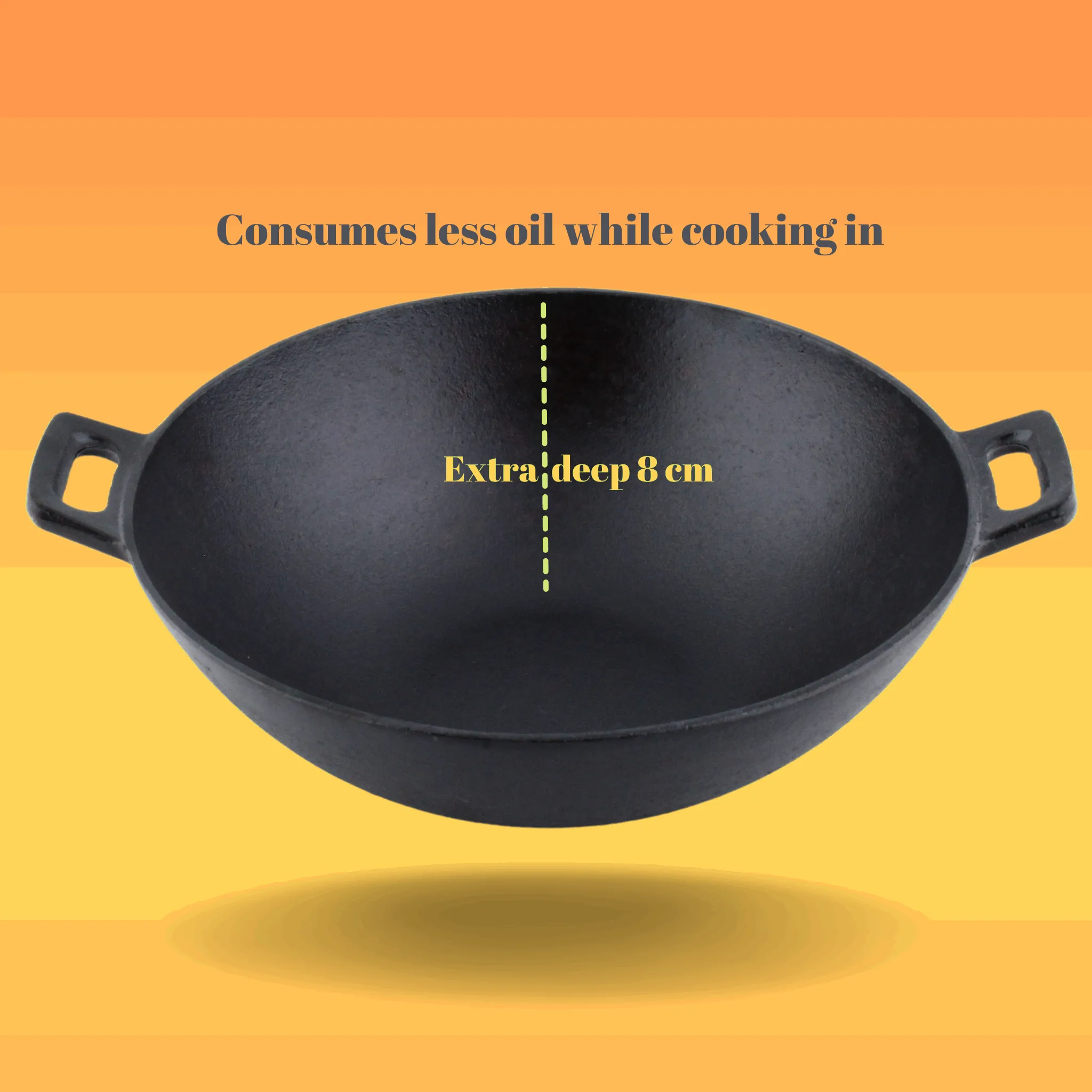 Trilonium Triple Seasoned Cast Iron Kadhai 24 cm, Sleek, Weighs 2 kgs Capacity 2.2L