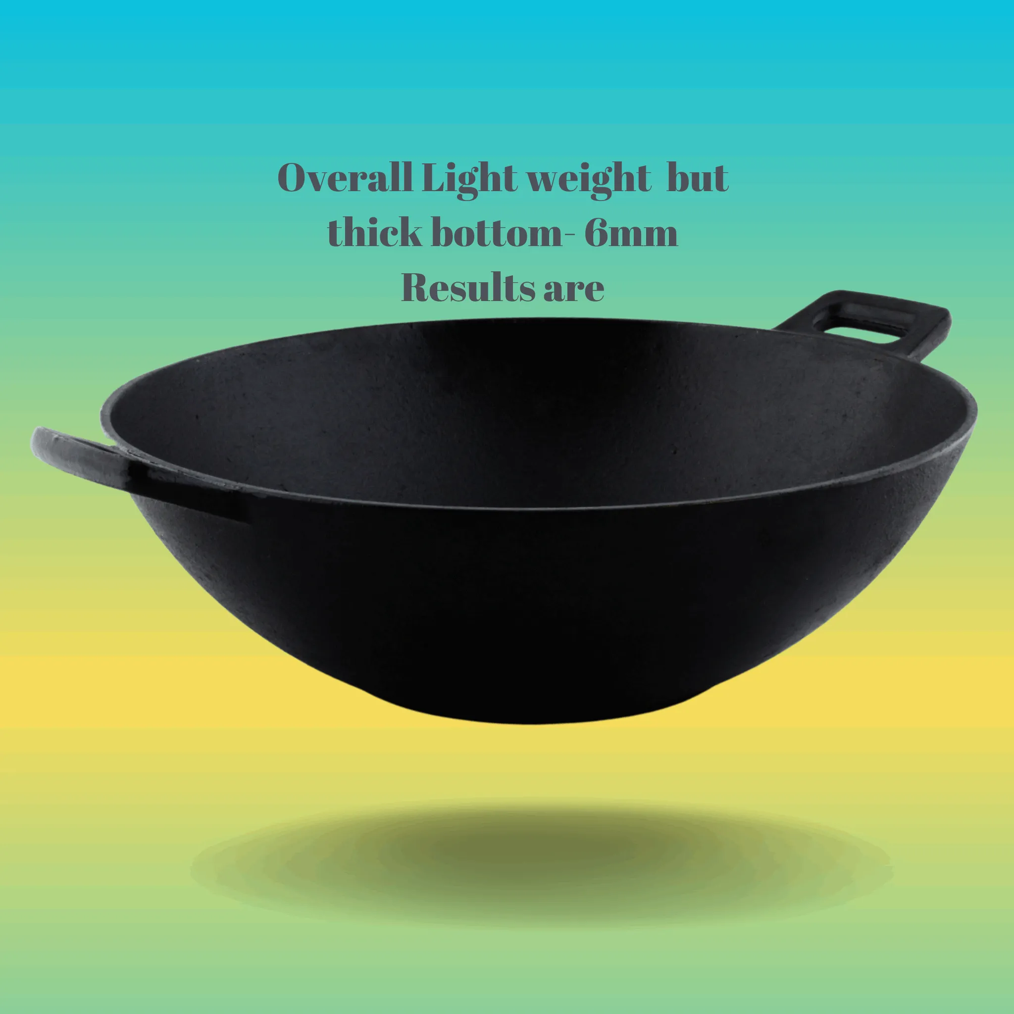 Trilonium Triple Seasoned Cast Iron Kadhai 24 cm, Sleek, Weighs 2 kgs Capacity 2.2L