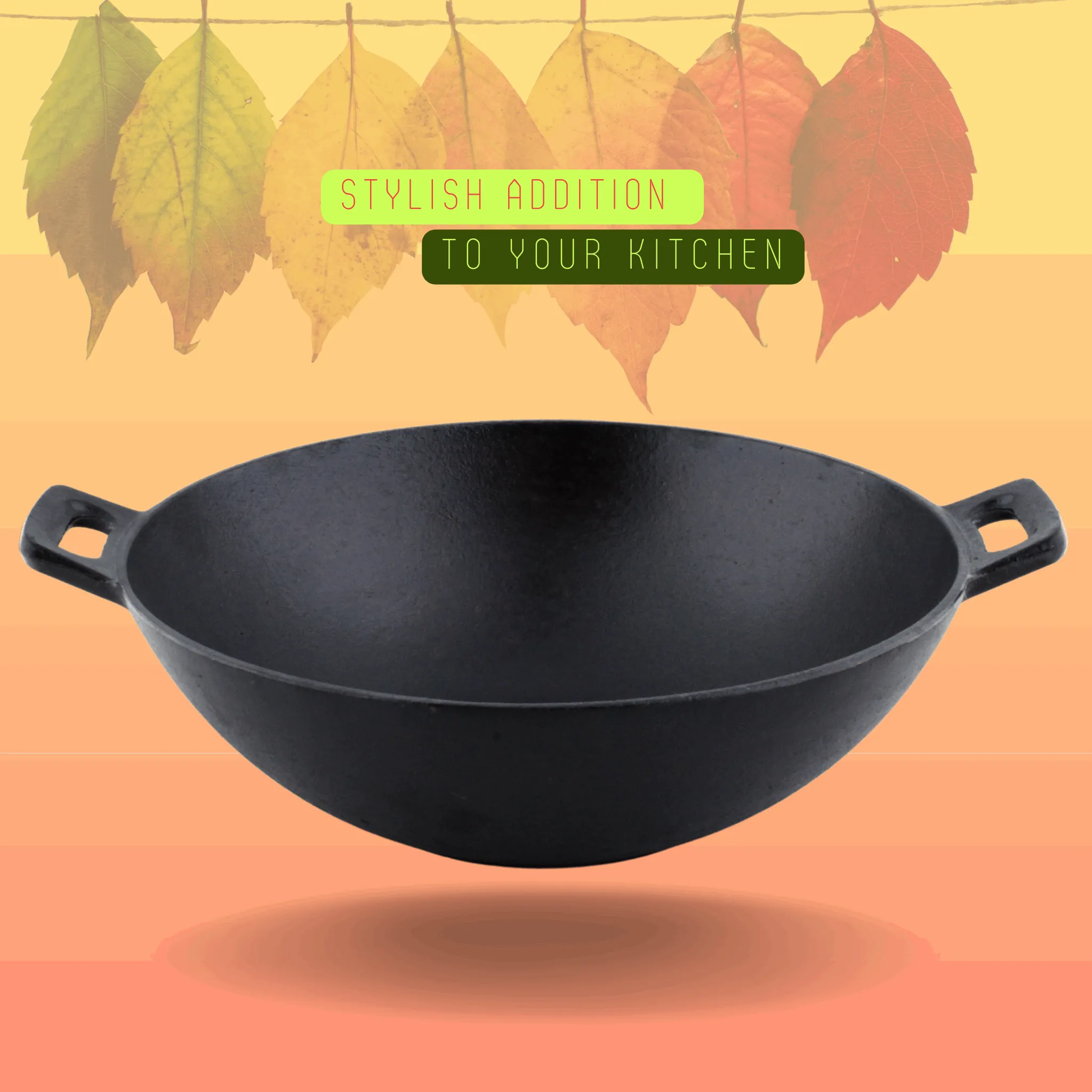 Trilonium Triple Seasoned Cast Iron Kadhai 24 cm, Sleek, Weighs 2 kgs Capacity 2.2L