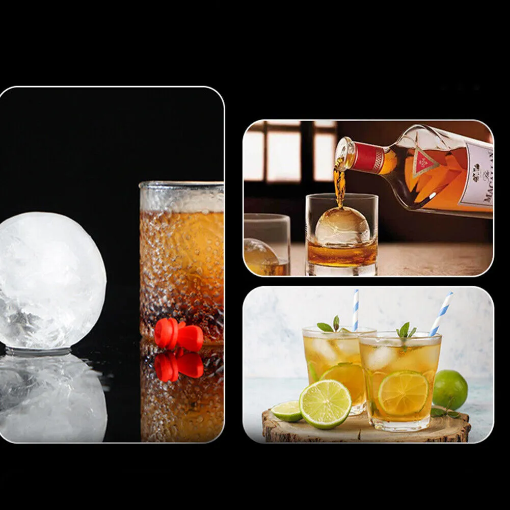 US 4-8 Pc 2'' Ice Ball Maker Mold Round Tray Silicone Sphere Whiskey Cocktails