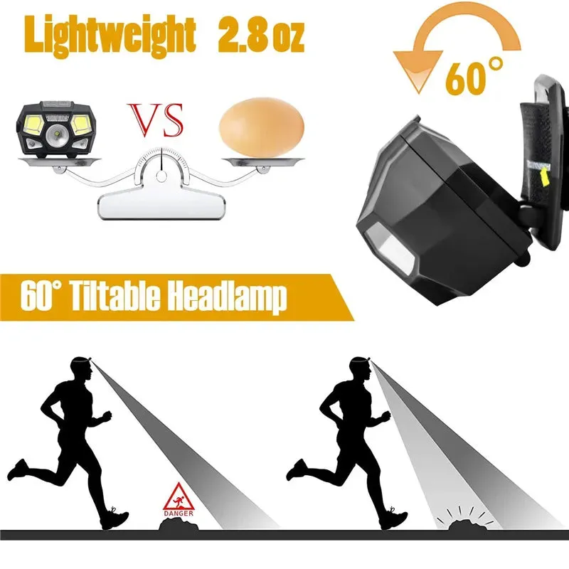 USB Rechargeable Headlamp Flashlight 800 Lumens Bright LED Head Lamp Red Light Motion Sensor Head Light Fishing Hiking Running