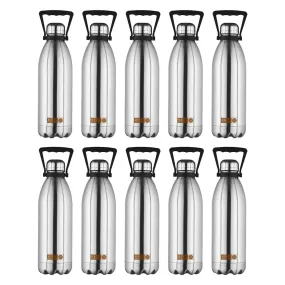 USHA SHRIRAM Insulated Stainless Steel Water Bottle (1.5L - Pack of 10) | Hot for 18 Hours, Cold for 24 Hours | Water Bottle for Home, Office & Kids | Rust-Free, Durable & Leak-Proof | Silver