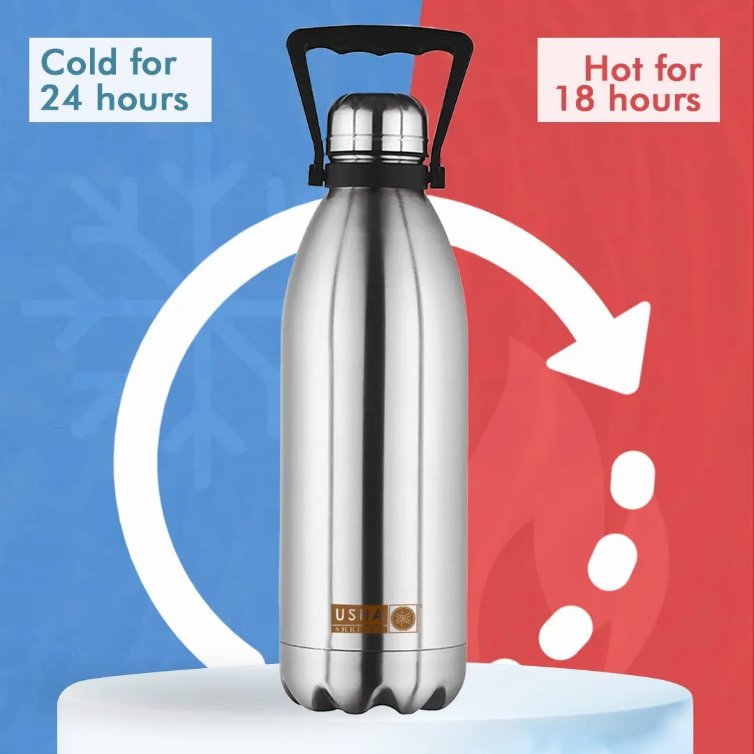 USHA SHRIRAM Insulated Stainless Steel Water Bottle (1.5L - Pack of 10) | Hot for 18 Hours, Cold for 24 Hours | Water Bottle for Home, Office & Kids | Rust-Free, Durable & Leak-Proof | Silver