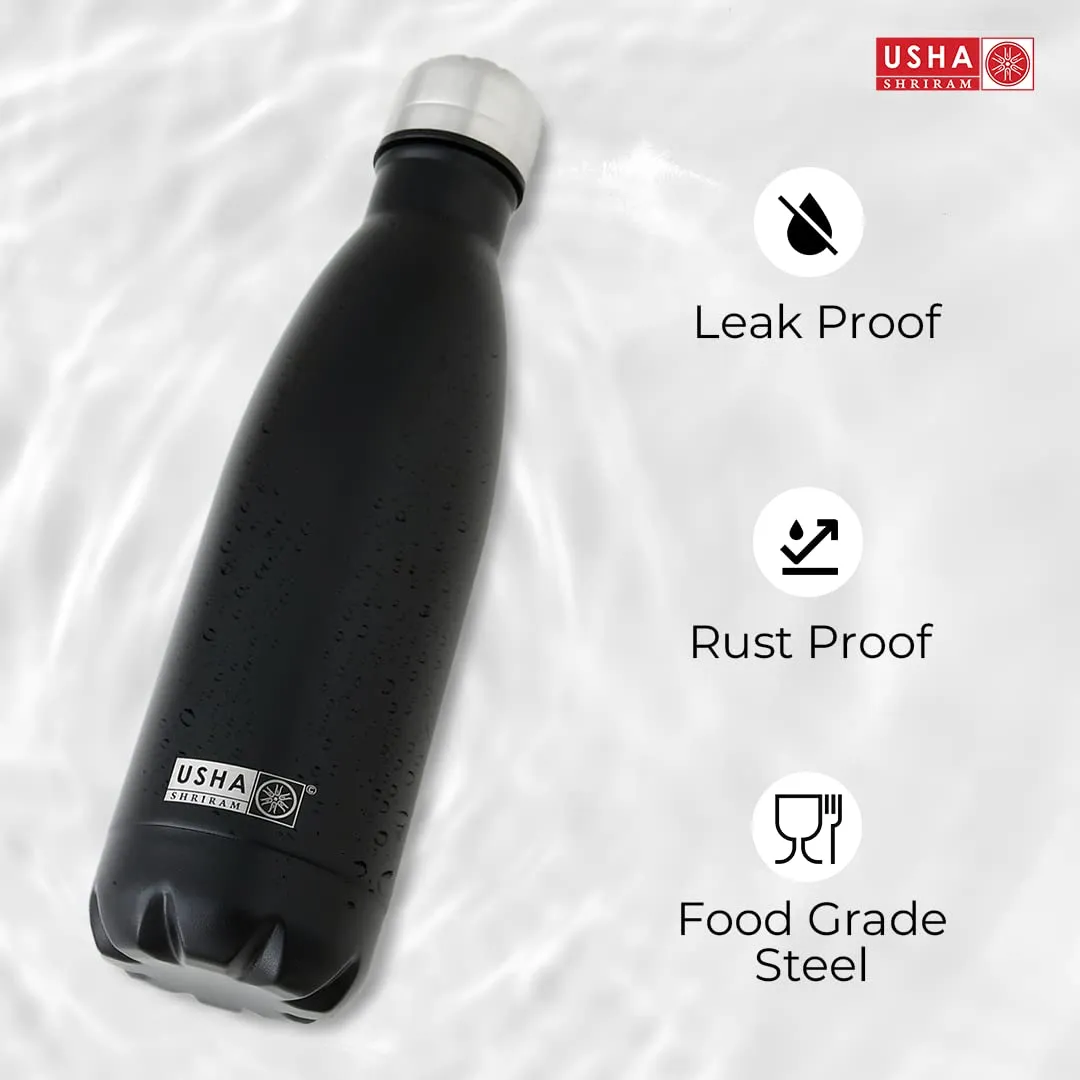 USHA SHRIRAM Insulated Stainless Steel Water Bottle (500ml) | Water Bottle for Home, Office & Kids | Hot for 18 Hours, Cold for 24 Hours | Rust-Free & Leak-Proof (Multi-Colour, Pack of 6)