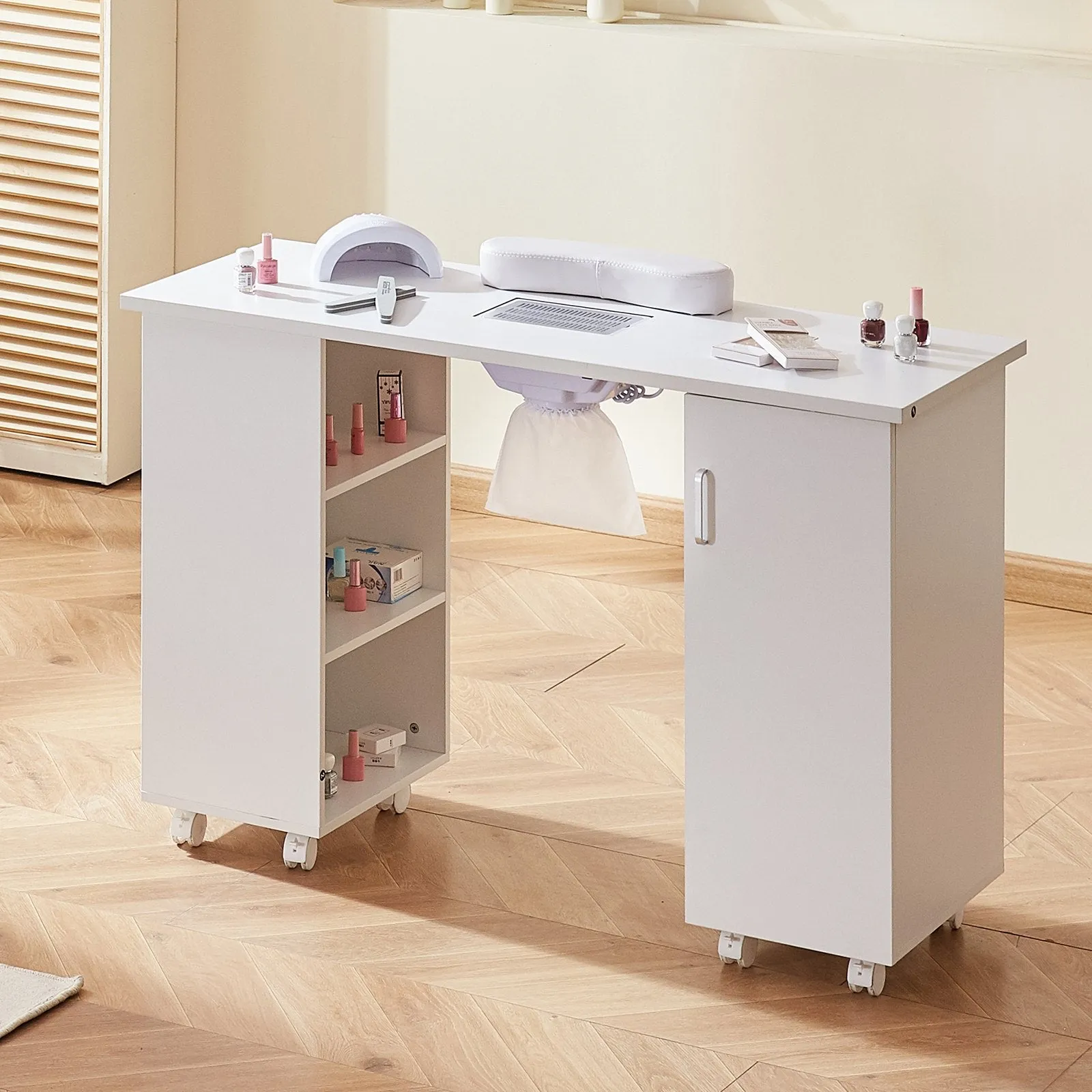 Vevor Manicure Table with Dust Collector MDF Workstation 8 Wheels 3 Dust Bags and Wrist Rest New