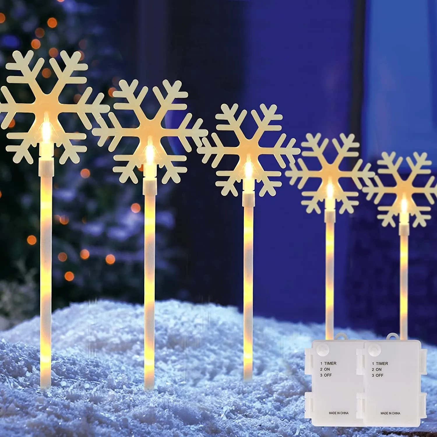 WATERGLIDE 10 Pcs Christmas Snowflake Pathway Stake Lights | 2 Pack x 5 Lighted Snowflakes Pathway Marker, Battery Operated