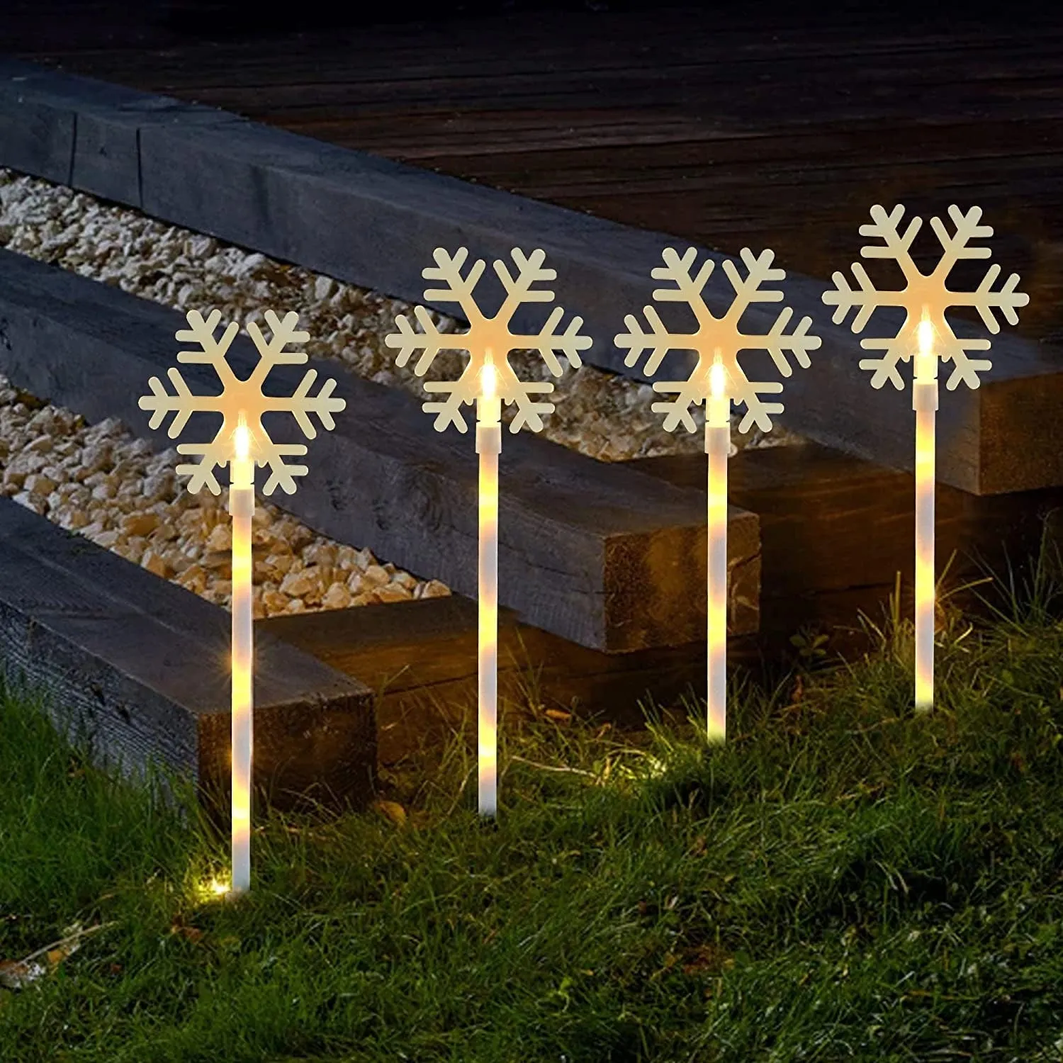 WATERGLIDE 10 Pcs Christmas Snowflake Pathway Stake Lights | 2 Pack x 5 Lighted Snowflakes Pathway Marker, Battery Operated