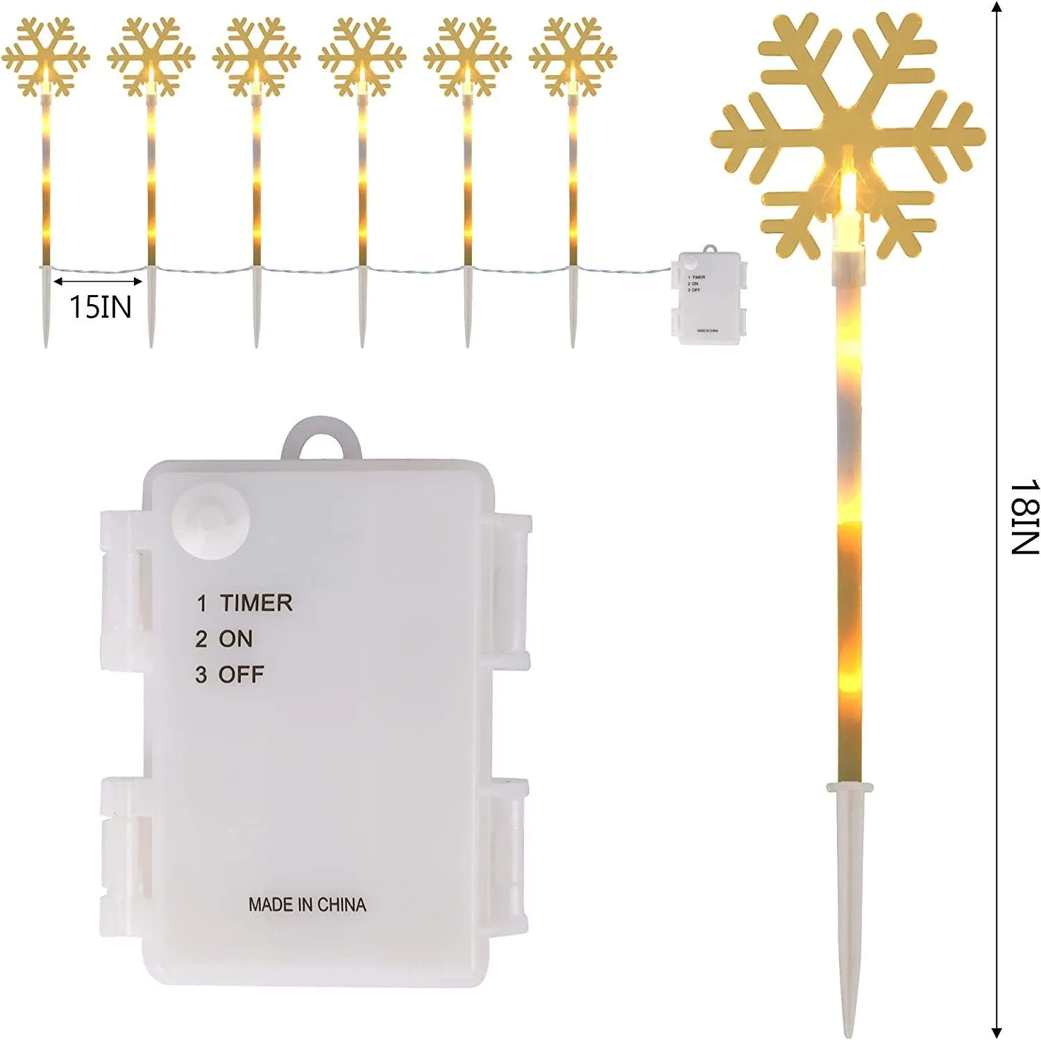 WATERGLIDE 10 Pcs Christmas Snowflake Pathway Stake Lights | 2 Pack x 5 Lighted Snowflakes Pathway Marker, Battery Operated