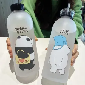 'We Bare Bears' Frosted Plastic Water Bottle with Straw