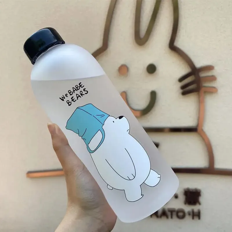 'We Bare Bears' Frosted Plastic Water Bottle with Straw